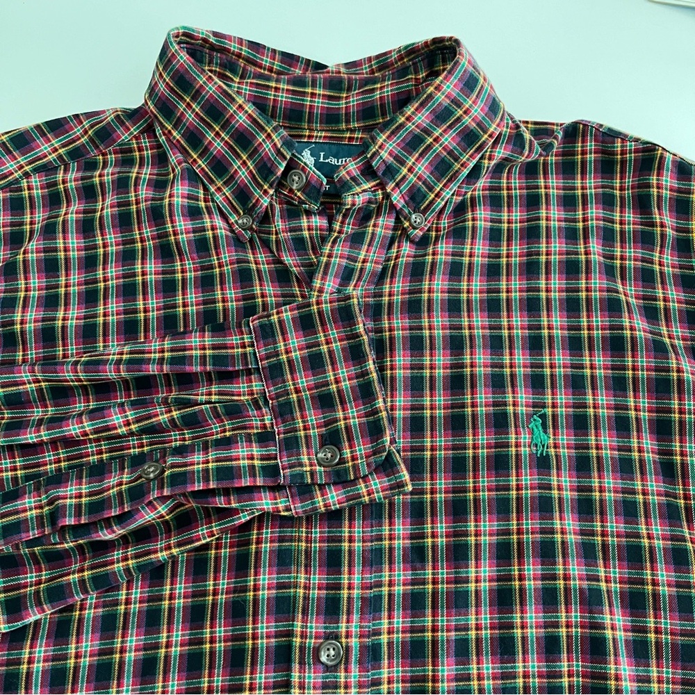 Ralph Lauren Plaid Classic Fit Long Sleeve Button‎ Up Men's Medium Red Black